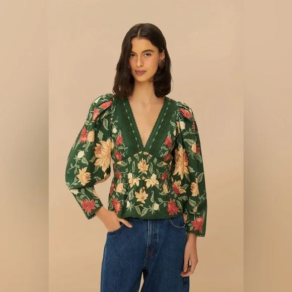 FARM RIO Green Pineapple Garden Blouse - Picture 1 of 3